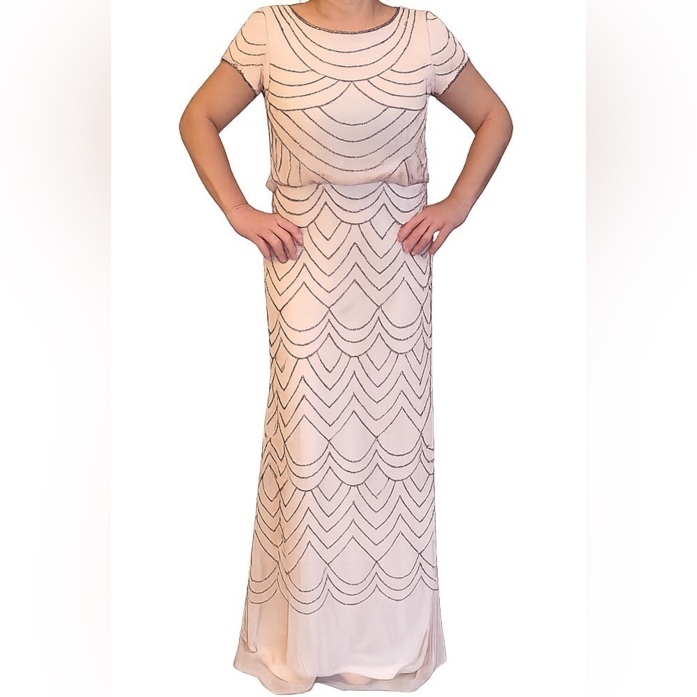 Adrianna Papell Blush Pink Beaded Tulle Gown Embellished Formal Dress 6 - Picture 15 of 17